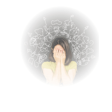 女性が手で顔を覆って悩んでいる写真